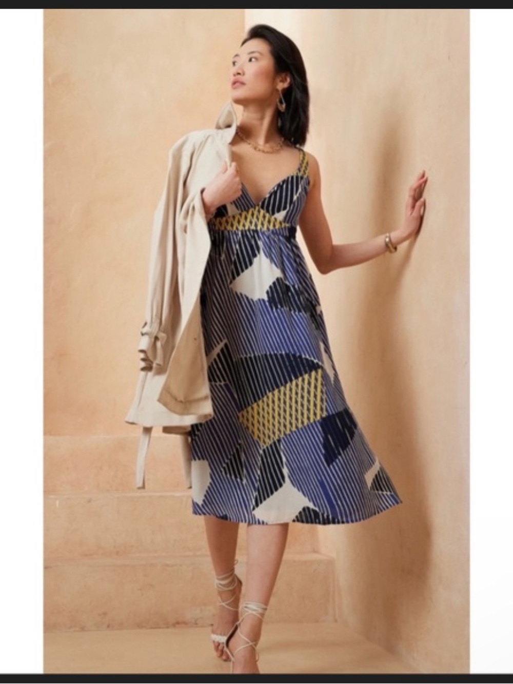 BANANA REPUBLIC Women's  Empire-Waist Midi  Dress Size 14 Chiffon NEW